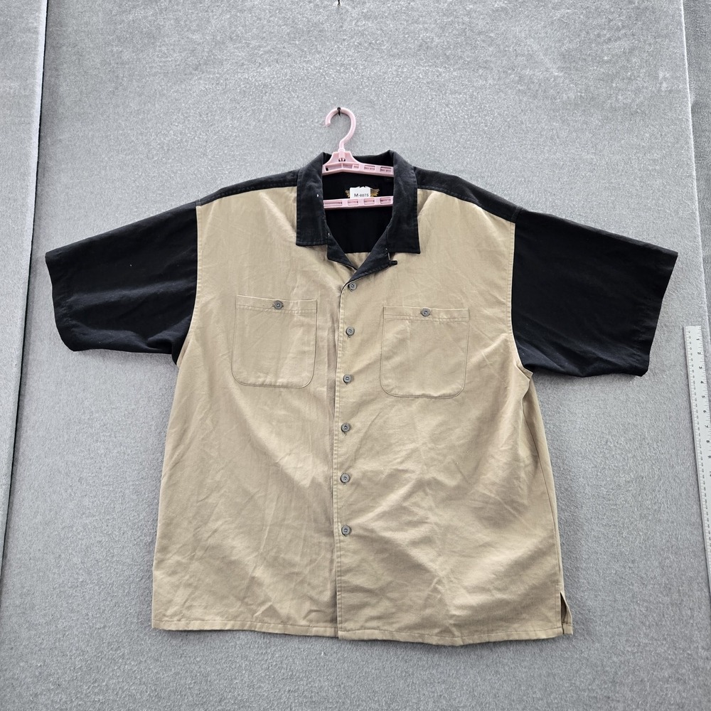 Harley-Davidson Men Button Up Shirt 2XL Tan Colorblock Embroidered Short